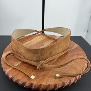 WHBM obi belt wrap tie tan suede leather sz XS / S